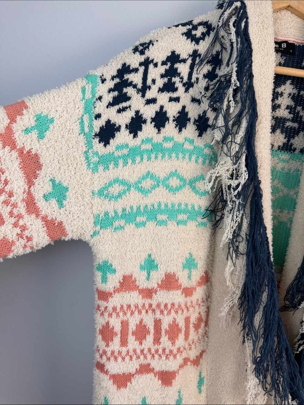Blue B Cozy Aztec Cardigan Blanket Sweater Oversized Small Long Length Bohemian - Picture 10 of 16
